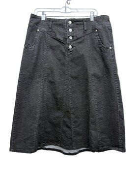 Style J Size 34 corporate goth wide-waistband button up black denim knee-skirt